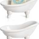 DEAYOU 2 Pack Ceramic Bathtub Soap Dish, 5.6" Mini Bar Soap Holder with Drain, Small Cute Kitchen Sponge Tray for Shower, Bathroom, Decor, Counter, Hamster, Mini Planter, Makeup Container, White