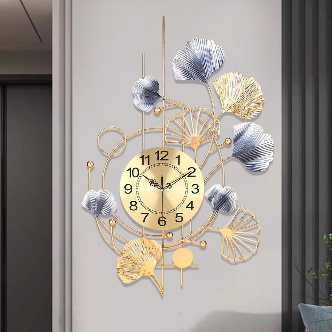 Wall Clock,Large Wall Clocks for Living Room,Silent Non Ticking,Battery Operated Oversized Round Modern Wall Clock for Bedroom,Farmhouse,Office Wall Decor-22x31.5 Inch(Golden)
