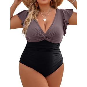 Blooming Jelly Womens Tummy Control Bathing Suit One Piece Plus Size Swimsuits Lace Up Back Ruffle Swim Suits 2025
