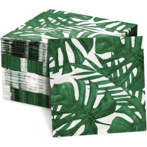 BLUE PANDA 150 Pack Tropical Palm Leaf Napkins, Hawaiian Luau Napkins for Jungle Safari Birthday Party Supplies (6.5x6.5 In) - Hawaiian Party Decorations
