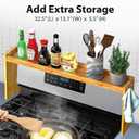 IIIOIIIA Bamboo Over the Stove Spice Shelf for Kitchen, 31.5" Spice Rack Organizer Shelf with 6 hooks, 11.4" Height Extra Storage Countertop, Easy to Assemble