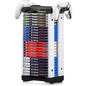 Nargos Video Game Storage Tower for PS5/ PS4/ PS3/ PS2/ Xbox One/Xbox 360 and Xbox Series X/S/Wii/Switch/Switch 2 Game Cases, DVD and Blu-Ray Disks Organizer (23 PCS)