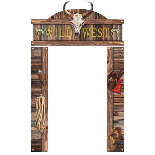 West Cowboy Door Decoration, Wild West Banner Cowboy Hanging Sign Western Theme Photo Props for Rustic Party