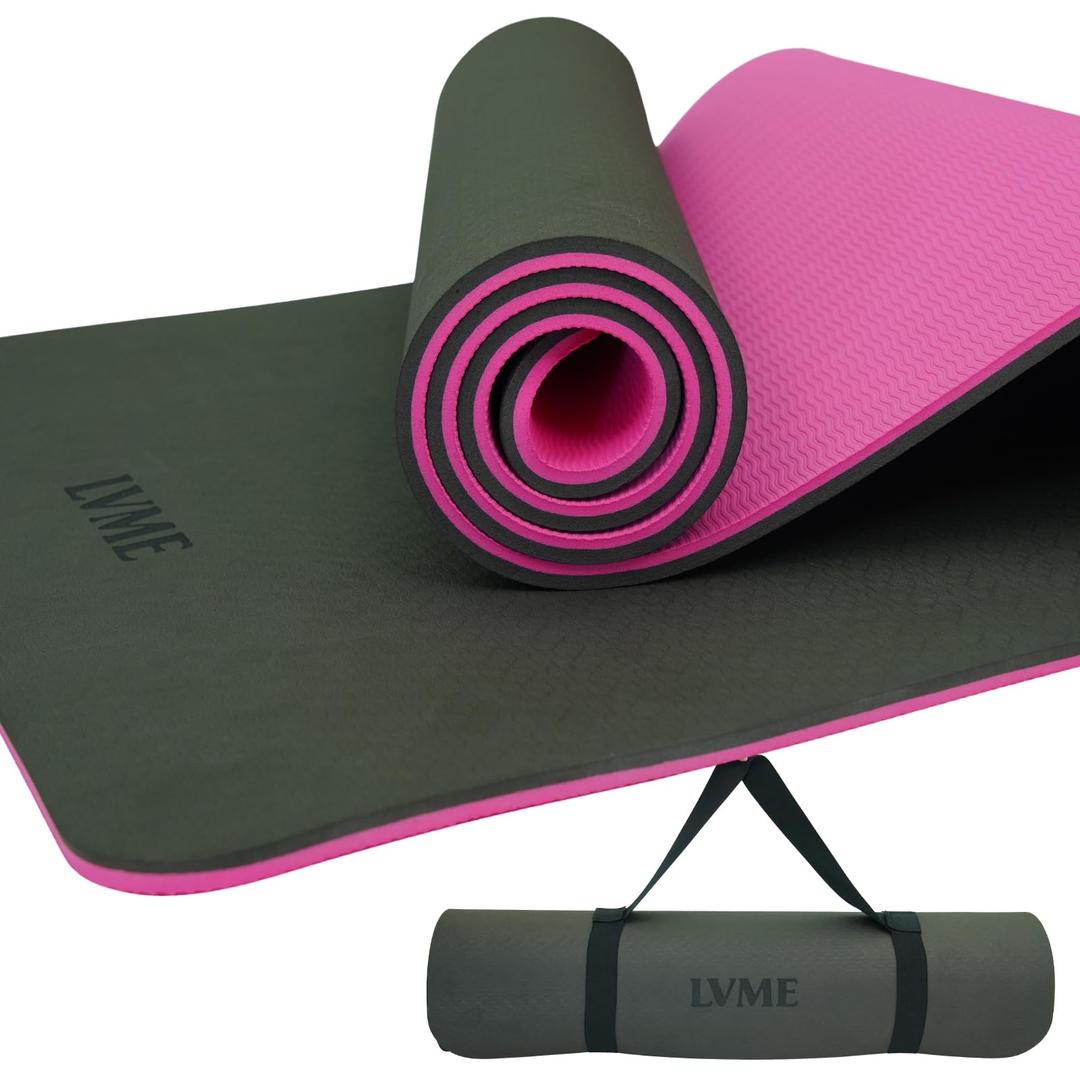 Thick Yoga Mat 72"x24"x0.4" (Black + Pink)