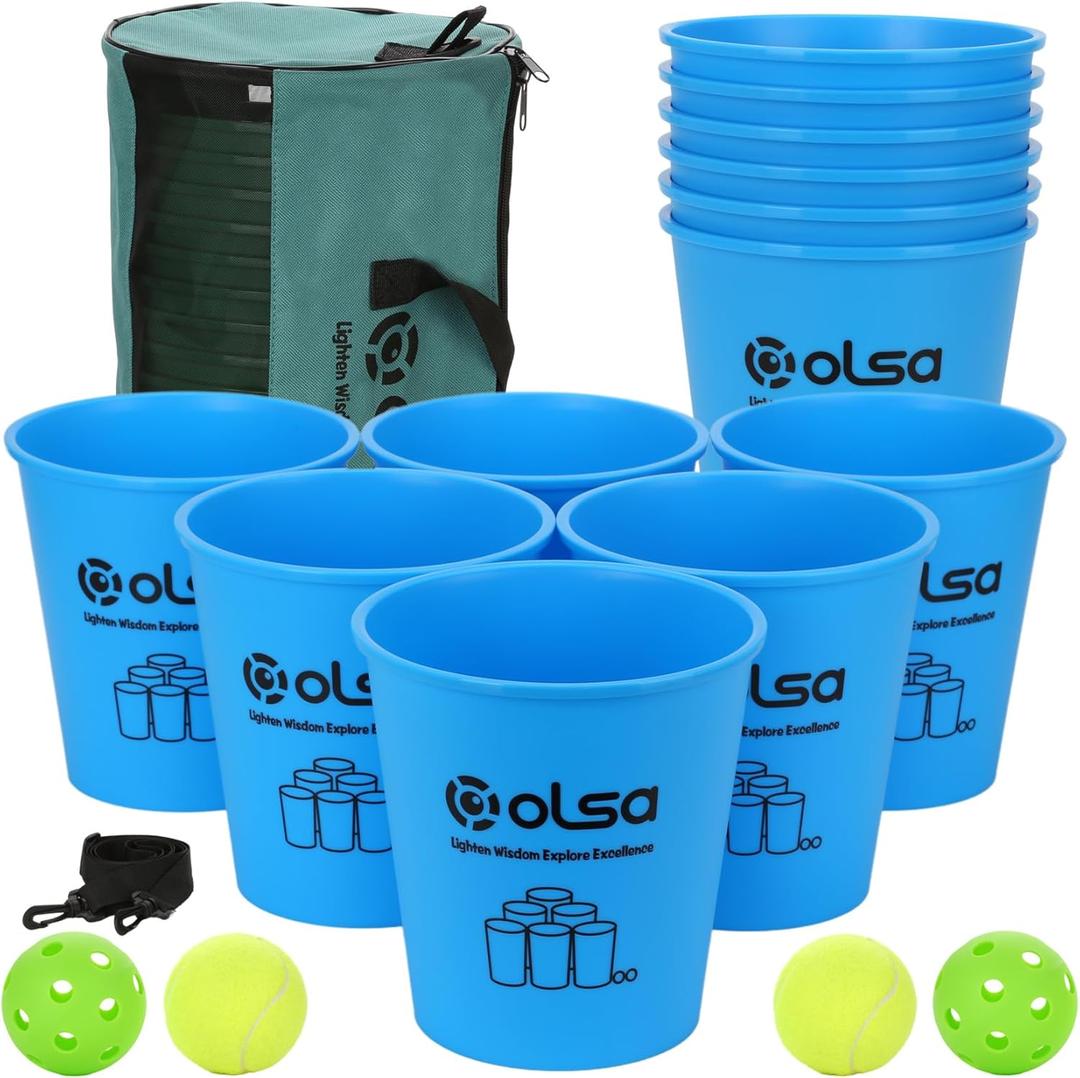 Olsa Giant Yard Pong Backyard Games, Outdoor Games for Adults, Giant Lawn Game with 12 Buckets, Balls, Carrying Bag-Party Game for Beach Camping Outdoor Party(Blue)