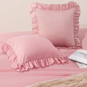 Horbaunal 2 Pack Pink Ruffle Throw Pillow Covers 20" x 20" Ruffle Square Pillow Covers Ultra Soft Microfiber Ruffled Fringe Pillow Shams, Shabby Chic Pillowcases