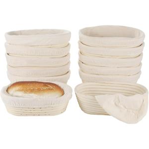 12 Pcs Banneton Bread Proofing Baskets, 10" Oval Sourdough Baking Bowls with Removable Cloth Liners, Rattan Bread Baskets for Even Fermentation, Ideal for Beginners and Pros