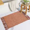 Lahome Boho Fall Kitchen Rug, 2x3 Bathroom Rug Lightweight Indoor Door Mats for Entryway Small Cotton Area Rug with Tassels, Farmhouse Washable Throw Rugs Low Pile Carpet for Bedroom (Rust/Multi)