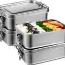 4 PCS Bento Boxes, 850 ML Stainless Steel Lunch Boxes, Food Storage Containers, Portable Metal Lunch Containers, Lockable Clips to Leak Proof, Reusable Dishwasher Safe Lunch Snack Boxes