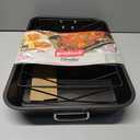 Roasting Pan With Rack 11" x 15" - Non Stick Large Roaster Pan and V-rack with foldable handles - Roasting Pans for Ovens to Elevate Food for Even Heating - Dishwasher Safe Turkey Roast Pot