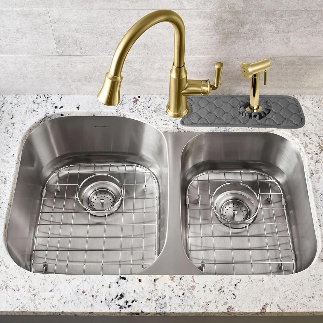 Kitchen Sink Splash Guard 2-Holes : AHA HOMEWARE Faucet Mat for Double Offset Kitchen Sink, Kitchen Sink Splash Guard Offset Faucet, Faucet Mat for Kitchen Sink Soap Dispenser 15 in (Gray)