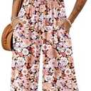 Dokotoo Women's Casual Loose Overalls Jumpsuits One Piece Sleeveless Printed Wide Leg Long Pant Rompers With Pockets, XL