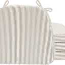 AAAAAcessories D-Shaped Chair Cushions, 2" Thick Dining Chair Pads with Ties and Removable, Machine-Washable Cover, 17" x 16", Set of 4, Natural Sand Pinstripe