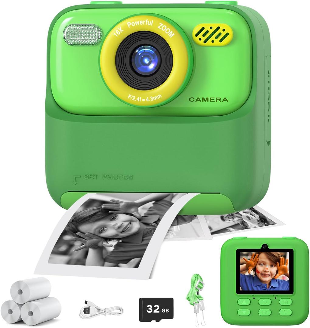 masterbee Kids Camera Instant Print Photo, Birthday Gifts for Girls and Boys, Kids Digital Camera Toys, 1080P HD Video, 3 4 5 6 7 8 9 10 11 12 Year Old Boy Gifts/Girl Gifts
