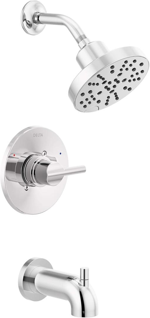Delta Nicoli 14 Series H2Okinetic Bathtub and Shower Faucet Set, Chrome Shower Head and Handle Set, Valve Trim Kit, Chrome 144749 (Valve Included)