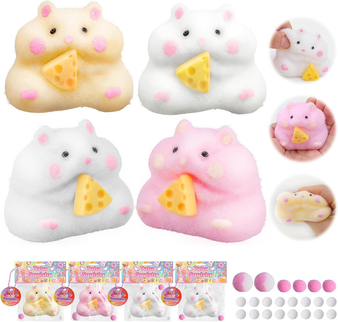 4pcs Taba Squishy Hamster Fidget Toys, Big Soft fufu Hamster Squishy Toy, Cute Taba Toys for Stress Relief, Hamster Fidget Toys Suitable Adults Kids