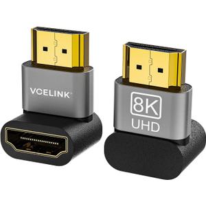 VCELINK 8K@60Hz HDMI Right Angle Adapter, 90 & 270 Degree HDMI Male to Female, HDMI 2.1 Cable Adapter with 4K@120Hz, HDR, eARC for HDTV, Laptop, PS4, PS5, Xbox - 2-Pack