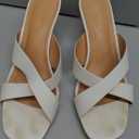 Greatonu Women's Kitten Heels Square Open Toe Kitten Heel Sandals Cross Strap Slip on 2.5 Inch Heeled Sandals (White)