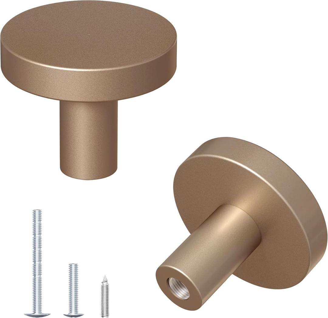 DonYoung 2 Pack Cabinet and Drawer Knobs, Bifold Barn Door Handle- Stylish Round Pulls for Bi-Folding Sliding Barn Door, Kitchen, Dressers, Cupboard and Closets, Metallic Gray Gold
