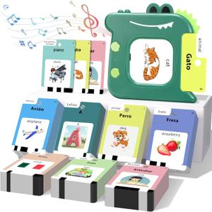 Spanish & English 420 Words Bilingual Talking Flash Cards for Toddlers 1 2 3 4 5 6 Year Olds, Montessori Learning Toys, Pocket Speech Therapy Autism Toys, Sensory Preschool Educational Birthday Gift