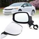 Left Driver Side Mirror Compatible With 2012 2013 2014 2015 Honda CIVIC With Manual Folding Power Glass Non-Heated Without Turn Signal White Replace#76252TR0A01(3Pins)