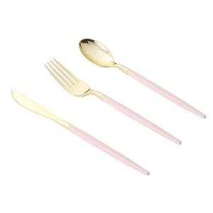 Goodluck 90 PCS Pink Gold Plastic Silverware Set for 30 Guests,30 Knives, 30 Forks and30 Spoons, Food-grade material free of BPA, Gold Plastic Cutlery Ideal for Weddings, Birthdays, Graduation