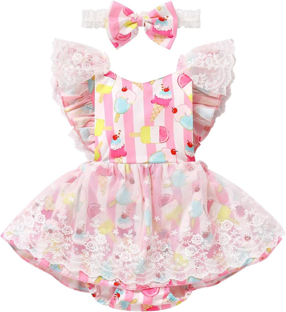 FYMNSI Toddler Baby Girl 1st Birthday Outfit Butterfly Floral Ruffle Tulle Romper Tutu Dress Headband 2PCS Summer Clothes