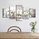 Extra Huge 5 Pieces Butterfly Orchid Flowers Canvas Print Wall Art White Floral Painting Decor Oversize Picture for Living Stretched Framed Artwork 80x40…, overall 80"x40"