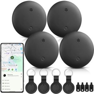 Android Tracker Tags, 4 Pack Google Certified Smart Tracker with Silicone Cases, Works with Google Find Hub for Keys, Luggage, Backpacks, Pets, IP67 Waterproof & Replaceable Battery (Android Only)