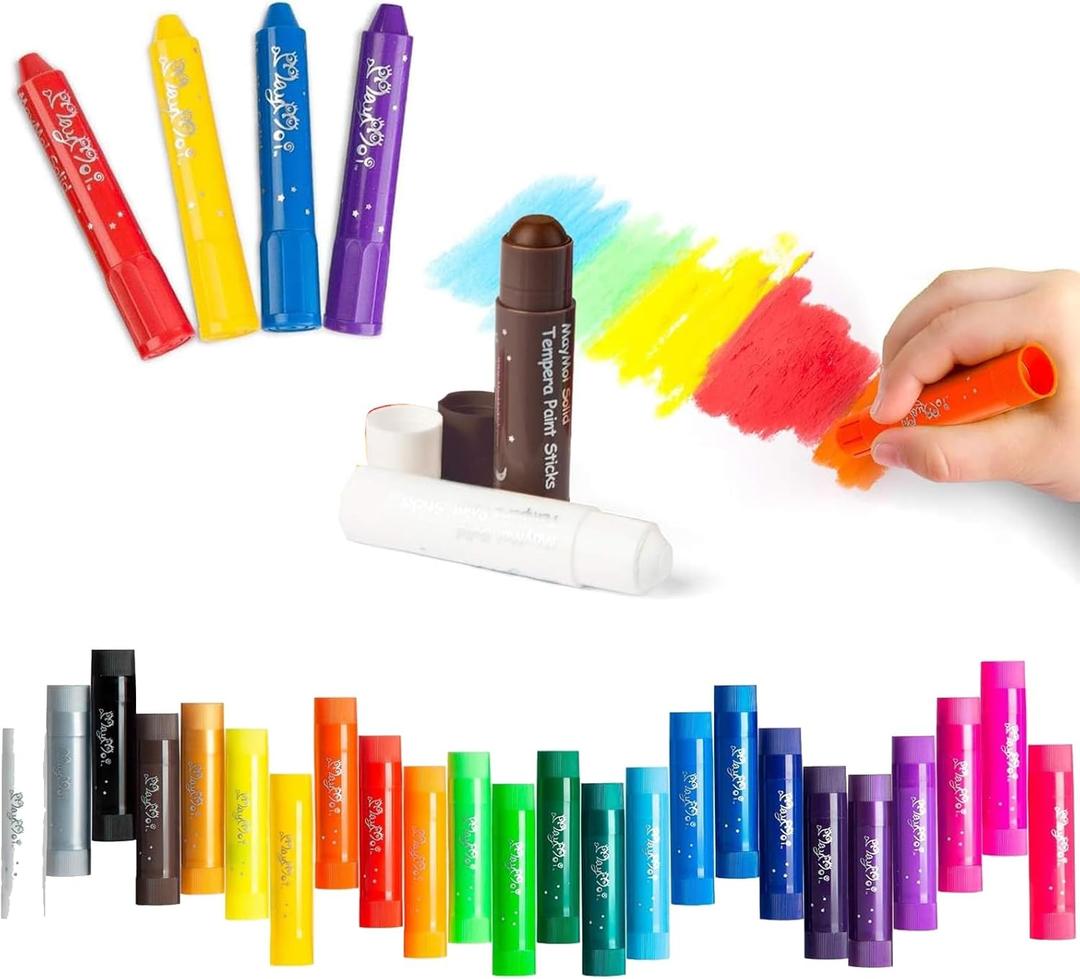 Tempera Paint Sticks - 24 Bright Colors, Quick Drying, Easy to Color and Washable Crayons for Teens and Students (1 Count (Pack of 24))