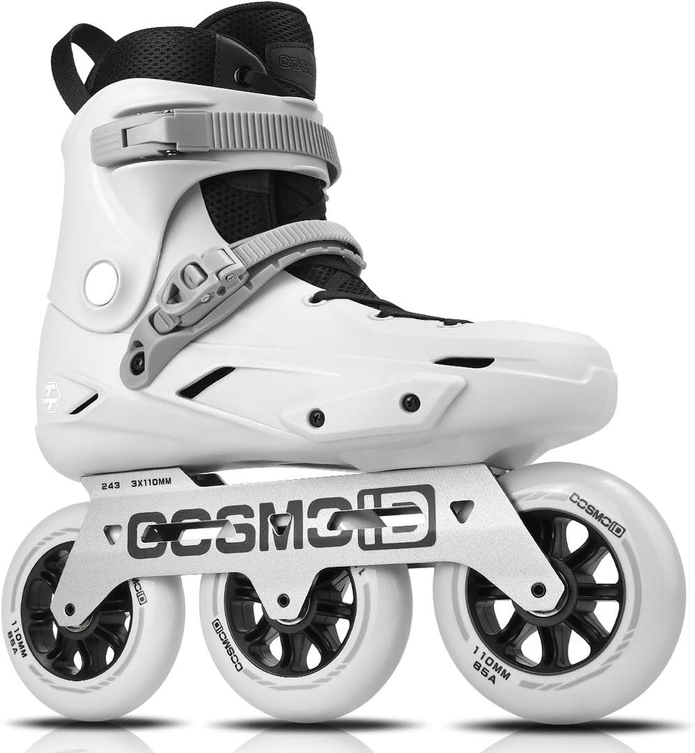 COSMOID TT3 Adult Inline Skate - COSMOID High Performance Roller Skates Blades for Women & Men, 3 Wheels 110mm Metal Frame, Indoor Outdoor and Fitness Grey, Size (USM7-7.5/ USL7.5-8)