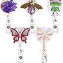 5Pcs Glitter Nurse Badge Reel Retractable Cute Nursing Student Bling Rhinestone Badge Holder Clip Gifts Crystal Animal Butterfly Frog Goose Bee Medical CNA RN ID Card Accessories