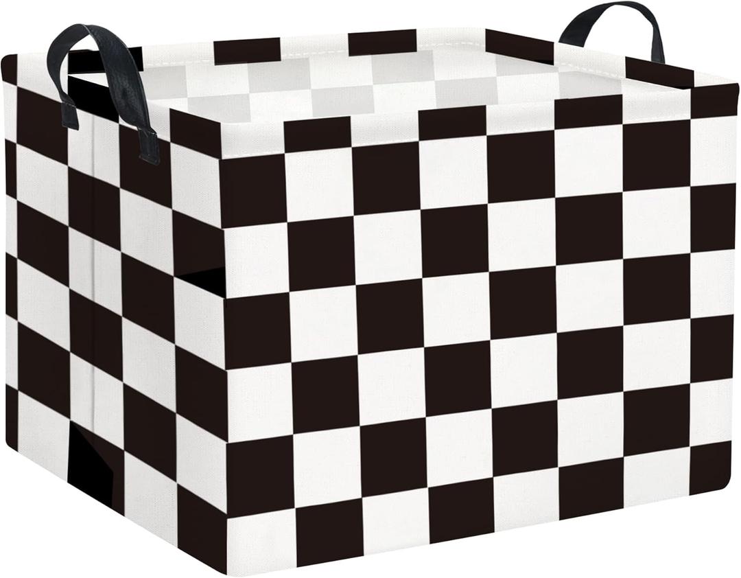 HIYAGON Rectangular Car Basket for Boys Checkered Basket Kids Baby Storage Bin Toy Organizer Box Car Room Decor(Racing Flag)