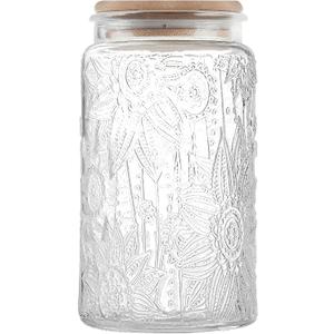 Custde Glass Storage Jars with Airtight Bamboo Lid, 35 FL oz - Decorative Food Canisters for Kitchen Counter, Ideal for Sugar, Coffee, Tea, Candy, Cookies (35oz Large Sunflower)