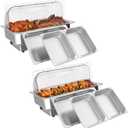 Garvee Electric Chafing Dish Buffet Set, 9 qt Roll Top Food Warmer with Transparent PC Lid, with 1 Full-Size Pan & 2 Half-Size Stainless Steel Chafer for Catering Parties(2 Packs)