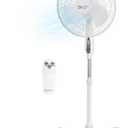 Comfort Zone 16-Inch Oscillating Pedestal Fan with Remote Control, 3-Speed High-Velocity Cooling, Adjustable Height & Tilt, Quad-Pod Folding Base, White  ETL Listed