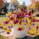 Artificial Fall Flowers Fake Petunias Plants for Outdoor Decoration, 2 Pcs Silk Faux Flowers UV Resistant No Fade Plants for Garden Balcony Yard Porch Realistic Indoor Decor (Burgundy Purple)