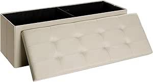 SONGMICS Folding Storage Bench, 38 x 110 x 38 cm, Bed End, Footrest, Storage Chest, Loads up to 300 kg, for Living Room, Bedroom, Entrance, Cream White LSF77BE
