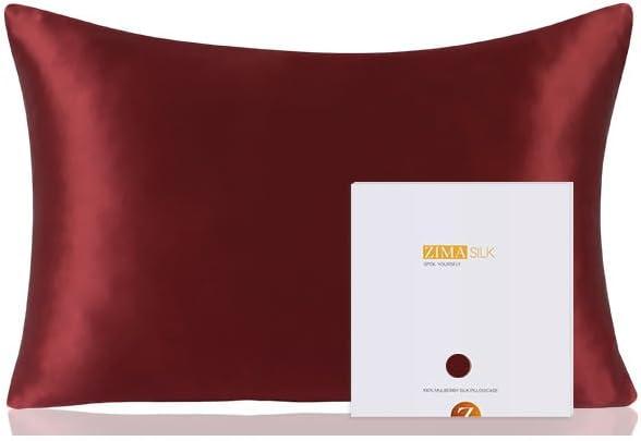 ZIMASILK 100% Pure Mulberry Silk Pillowcase for Hair and Skin Health,Soft and Smooth,Both Sides Premium Grade 6A Silk,600 Thread Count,with Hidden Zipper,1pc (Queen 20''x30'',Burgundy)