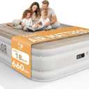 Sebor Air Mattress Queen with Built-in Pump 18", Comfortable Self-Inflating Air Mattress with High-Speed Pump, Durable Blow Up Mattress Queen with Storage Bag for Guests, Camping, Travel (Khaki White)