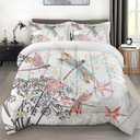 Comforter Set with Pillowcase Twin Size, Dragonfly Pink Flower Bloom, Bed Decor Wild Aesthetic Floral Botanical for Kids and Adults, Soft Cozy Bedroom Bedding Set