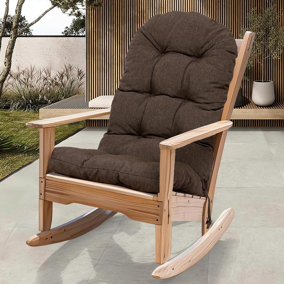RACE LEAF Patio Chair Cushion 44x19x4 Inch, Tufted Design Heavy Duty Olefin Fabric Waterproof Outdoor Rocking Cushion with Elastic Bands Non-Slip Ties Brown 1-Pack