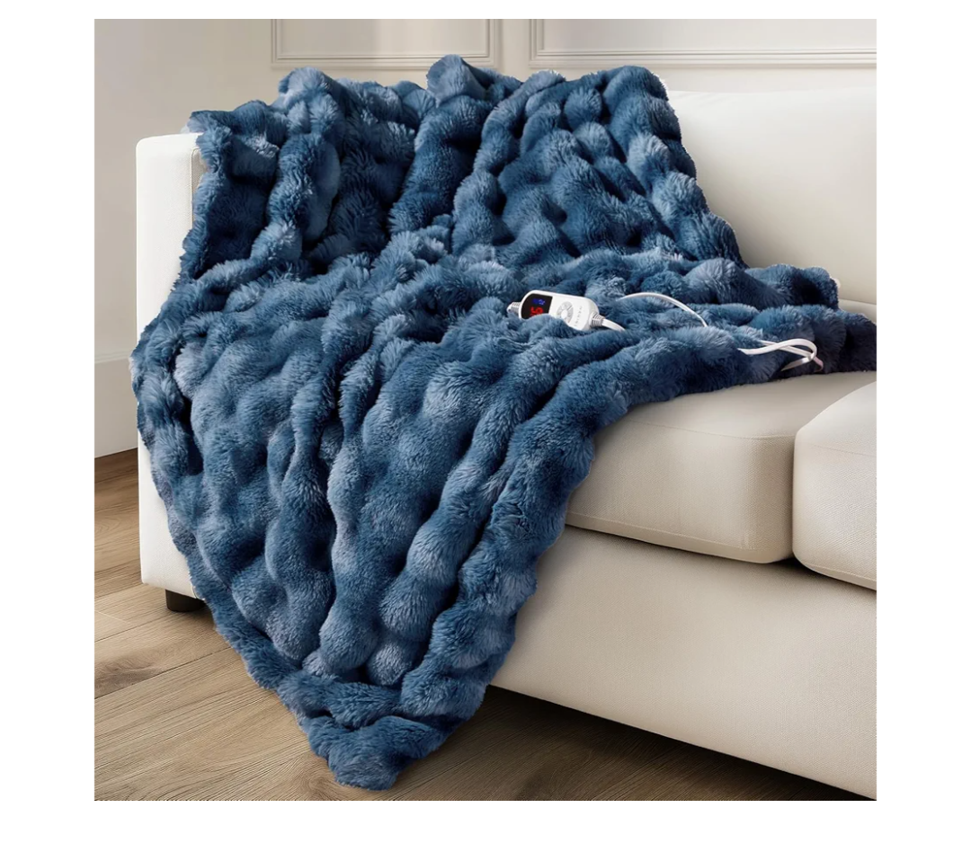 Electric Heated Blanket for Girls & Women, Soft & Luxurious, Faux Rabbit Fur Heating Throw Blankets, 6 Heat Settings, Overheat Protection, Quick Heating, Memory Function, Gift-Ready Design, 50"x60"