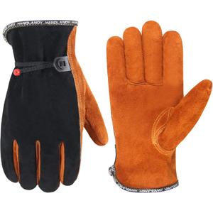 HLDD HANDLANDY Leather Work Gloves for Men & Women, Adjustable Wrist Cowhide Gardening Glove with Reinforced Palm for Driver (Medium, Black-coffee)