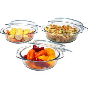 Simax Casserole Dish Set with Lid, Round Glass Cookware, Borosilicate Glass, Made In Europe 1 Qt, 1.5 Qt and 2 Qt Baking Dishes, Set of 3