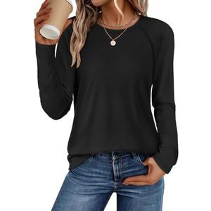 ATHMILE Long Sleeve Shirts for Women Fall Outfit 2026 Fashion Casual T Shirt Round Neck Basic Loose Tunic Tops, L