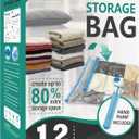 Cozy Essential Vacuum Storage Bags, 80% Compression Vacuum Seal Space Saver Plastic Packaging Bags for Clothes, Blankets, Pillow, Bedding, Comforters, Sealer Clothing Storage,12 Jumbo