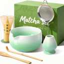 Matcha Whisk Set, Ceramic Matcha Set Includes Bowl & Holder, Bamboo Whisk (Chasen), Scoop, Spoon and Sifter, 6PCS Matcha Kit Covers Everything Needed for Making Matcha (Green)