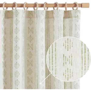jinchan Boho Curtains Linen Blend for Living Room Farmhouse Sage Green Curtains 63 Inch Length 2 Panels for Bedroom Geometric Striped Light Filtering Window Drapes Rod Pocket Sage Green on Beige, Sage on Flax, 50"W x 63"L (Pack of 2)
