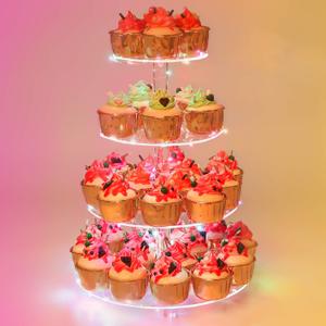 YestBuy 4 Tier Round Cupcake Stand Premium Cupcake Holder Acrylic Cupcake Tower Display Display for Pastry + LED Light String Ideal for Weddings, Birthday Parties & Events (Multicolored)